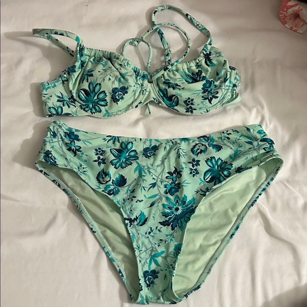 Floral Bikini Set in Mint Green and Blue